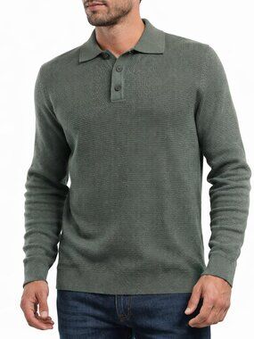 Kenneth Cole Mens Capri Green Textured Knit Polo Sweater - Size Medium - NWT $69